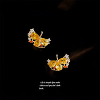 半日逅屿 秋冬2026年新款镶嵌锆石银杏叶耳钉时尚通勤耳饰 4883银针锆石杏叶耳钉