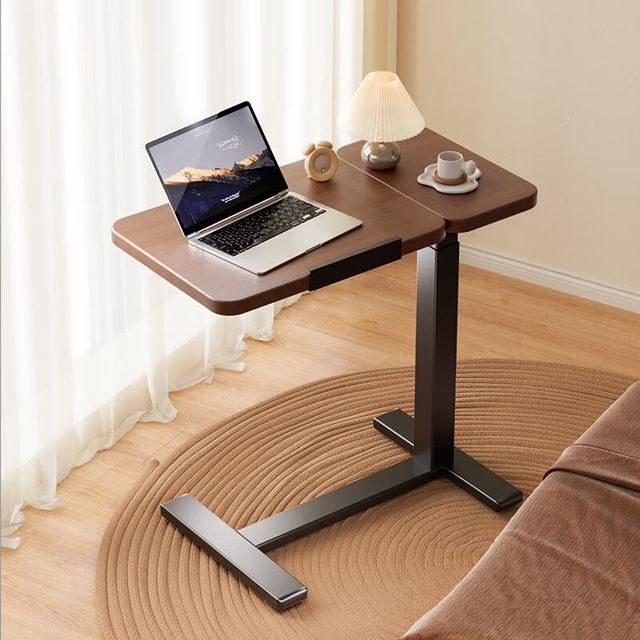 1号会员店 床边桌气动升降桌任意桌可移动电脑桌旋转桌宿舍小桌子胡桃木色