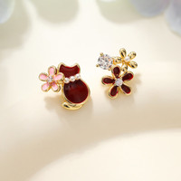 花饰庄园 花间与猫耳钉女小众甜美可爱耳环2025新款感AB款猫咪耳饰 小花猫 小花猫耳钉【真金电镀】