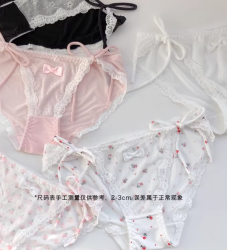 醺夫人 日系性感内裤系带低腰蝴蝶结 新款蕾丝绑带少女甜心碎花三角裤