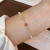 花饰庄园 彩色锆石手链轻奢感小众串珠不掉色新款四叶草手串女手饰 彩色锆石珍珠手链