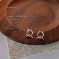 花饰庄园 微镶锆石~925银针镀14K迷你款简约耳钉日韩 绳结几何小巧耳饰耳环 C-441