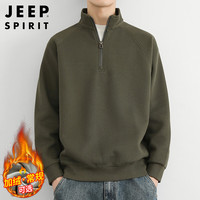 JEEP SPIRIT 吉普半拉链卫衣男秋冬季韩版立领针织衫男潮流上衣 橄榄绿 XL