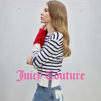 Juicy Couture 针织衫女2025年秋冬撞色条纹一字领上衣秋日海风