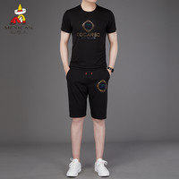 稻草人 运动套装男年夏季薄款潮牌冰丝T恤搭配青少年韩版潮流套装