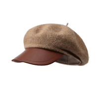 QITA 新款秋冬贝雷帽女羊毛时尚百搭日系画家帽防风保暖云朵帽子 DMZ98;咖色 均码