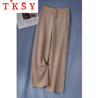  TKSY 阔腿 女士毛呢针织裤 卡其色毛呢针织裤 M 155-160