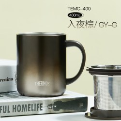 THERMOS 膳魔师 不锈钢茶漏把手杯商务办公保温咖啡杯泡茶简约马克杯 TEMC-400 黛绿