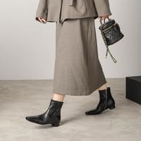 玖熙 头层羊皮女靴子短筒方头粗跟2025年秋冬款纯色低跟时装靴