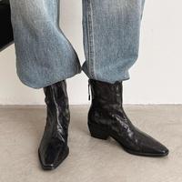 玖熙 头层羊皮女靴子短筒尖头粗跟2025年秋冬款复古中跟西部靴