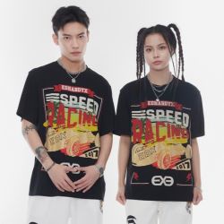 EDHARDY X个性圆领短袖春夏新款烫钻赛车系列印花休闲T恤X1PBU473