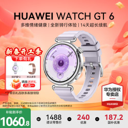 华为 WATCH GT 6 智能手表 41mm 流光紫 氟橡胶表带（北斗、GPS、血氧）