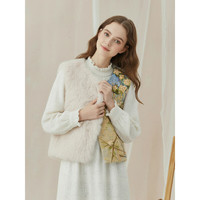  两三事 毛绒拼接 女士马甲 米白色-y M