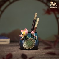 移动端：铜师傅 荷花笔筒 客厅书房摆件 黄铜 新中式