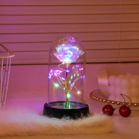 花恋鱼 发光礼品 jbh-568 永生花玫瑰花束摆件 礼盒装 小号彩金色+彩色灯+粉盒