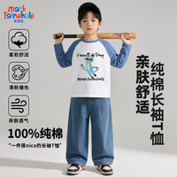 马克华菲 2026新款儿童潮流薄款插肩长袖T恤 M长条猫灰蓝 任选2件