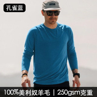 灰壳 保暖透气速干防晒 男士长袖T恤 M 孔雀蓝250gsm