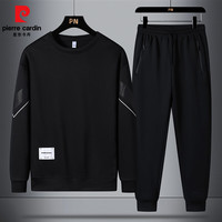皮尔卡丹运动套装男士春秋季两件装跑步休闲宽松大码篮球训练服款 黑色 【套装】 M