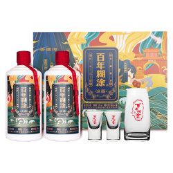 百年糊涂 老酱酒礼盒赤水河涂画 酱香型白酒53度 500ml*2瓶礼盒装