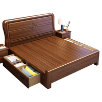 杜沃 实木床主卧双人床胡桃木色高箱储物大床1.8米*2米抽屉款