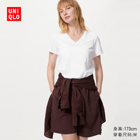  UNIQLO/优衣库 竹节纱 女士T恤 00 白色 M