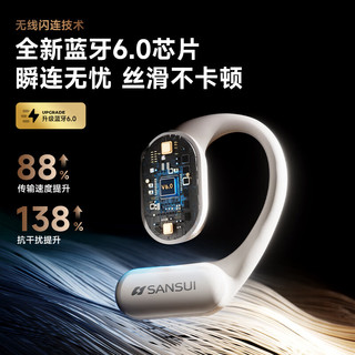 山水 W12 骨传导概念 AI翻 米白色 蓝牙耳机