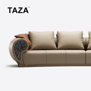 TAZA 意式全真皮海螺沙发 别墅全屋搭配客厅系列 L级 全青皮 星空蓝扶手 319cm 三人位海螺沙发
