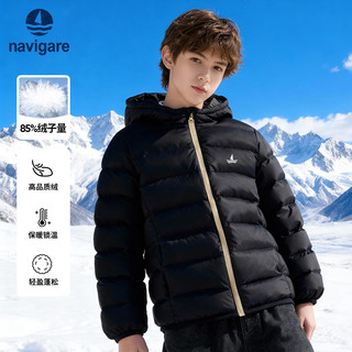  navigare/纳维凯尔 保暖 儿童羽绒服 斜线连帽黑色 (85保暖羽绒服) 150