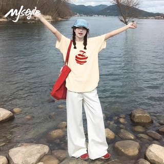  MJ STYLE 纯棉 女士T恤 杏#MJ卷卷苹果皮 XL