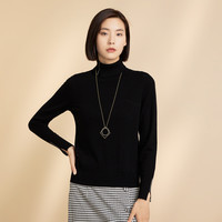  春竹 100%纯羊毛 女士羊毛衫 黑色2 高领套衫 2XL 110CM