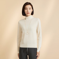  春竹 100%纯羊毛 女士羊毛衫 白色 高领套衫 M 95CM