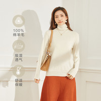  春竹 100%纯羊毛 女士羊毛衫 白清色 高领套衫 XL 105CM