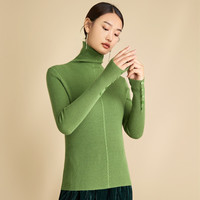  春竹 100%纯羊毛 女士羊毛衫 格草绿 高领套衫 2XL 110CM