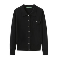  春竹 100%纯羊毛 女士羊毛衫 黑色3 翻领开衫 XL 105CM