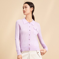  春竹 100%纯羊毛 女士羊毛衫 浅中粉 翻领开衫 3XL 115CM