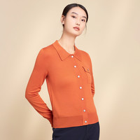  春竹 100%纯羊毛 女士羊毛衫 虾红 翻领开衫 L 100CM