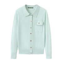  春竹 100%纯羊毛 女士羊毛衫 豆绿 翻领开衫 XL 105CM