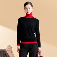  春竹 100%纯羊毛 女士羊毛衫 特黑 圆领套衫 L 100CM