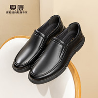 PLUS会员：奥康 男鞋 流行商务休闲皮鞋男士舒适百搭一脚蹬鞋子男黑42码