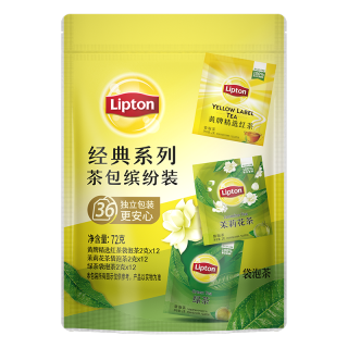 立顿 红茶绿茶茉莉花茶包缤纷装 办公出游袋泡茶独立装三口味36包72g