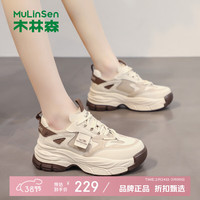 木林森 女鞋休闲老爹鞋女士增高厚底女鞋系带运动时尚鞋女生鞋子百搭通勤