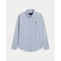 Abercrombie & Fitch 经典小麋鹿图案 男士长袖衬衫 浅蓝色条纹 M (180/100A)
