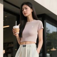 MLB 女款短款纯色百搭修身显瘦正肩短袖T恤25夏季TSB62