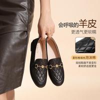 沙驰 羊皮软底单鞋踩跟乐福鞋舒适低跟国风一脚蹬豆豆鞋女单鞋