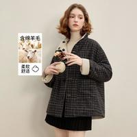 限尺码：西遇 短外套女秋冬新款格纹纯色两穿宽松保暖棉衣