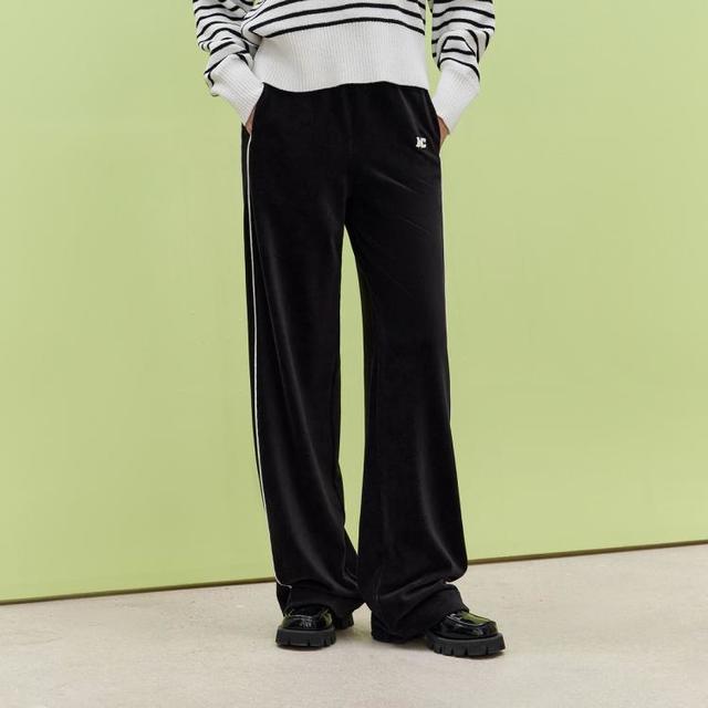 MO&Co. 撞色边MC刺绣直筒阔腿休闲裤