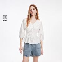 ONLY 2026春季蝴蝶结V领七分袖蕾丝衫女