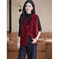 唐狮 MIX-TONLION 2026春款休闲宽松简约百搭口袋V领拉链无袖针织马甲背心女