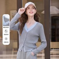 百图 V领毛衫早秋薄款针织打底衫职场显瘦气质上衣