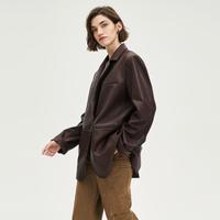 BADGLEY MISCHKA 皮衣外套女真皮西装领廓形外套秋冬